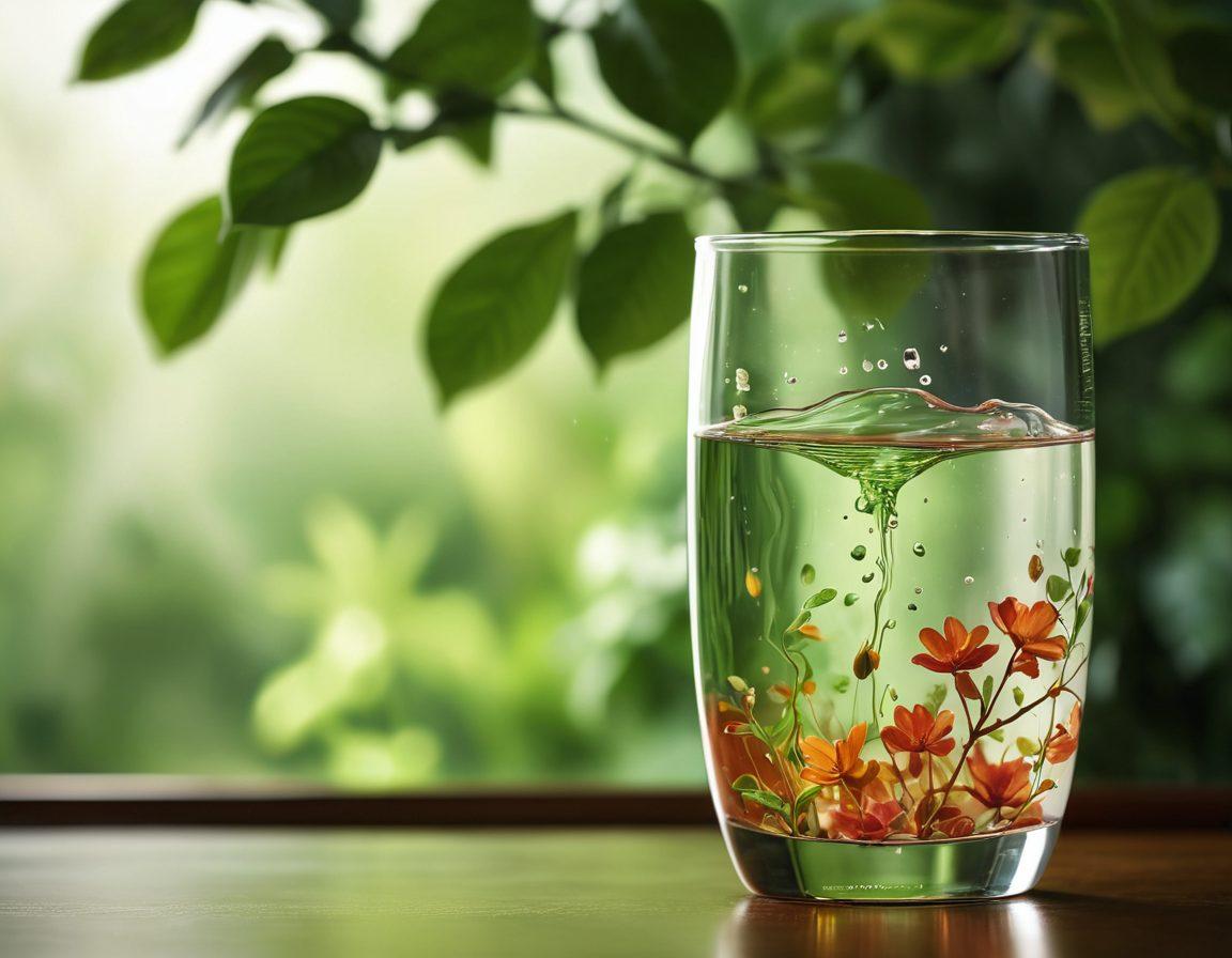 A close-up of warm water flowing into a clear glass, symbolizing warmth and fluidity, surrounded by anatomical diagrams of the human body highlighting the urinary system, with soft, comforting lighting creating an inviting atmosphere. The background includes gentle hints of nature, representing health and vitality. super-realistic. vibrant colors. soft focus.